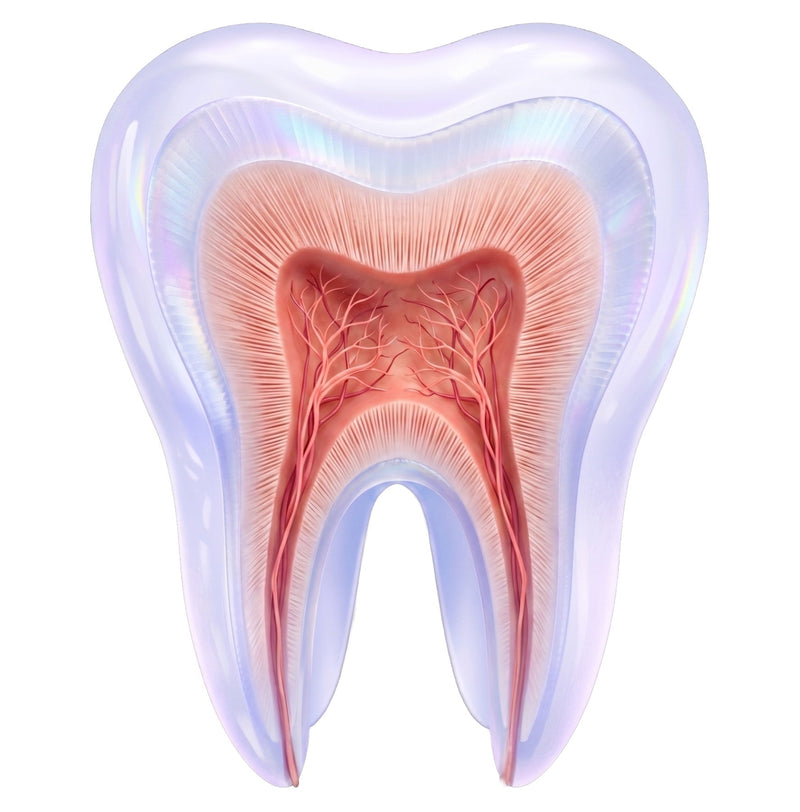 Cross-section illustration of a tooth showing the enamel, dentine and pulp