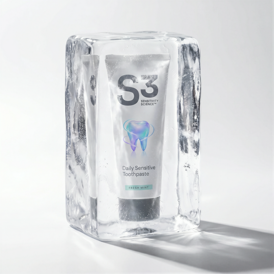 S3 Daily Sensitive Toothpaste frozen in an ice block